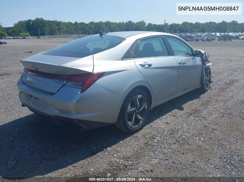 5NPLN4AG5MH008847 2021 Hyundai Elantra Sel