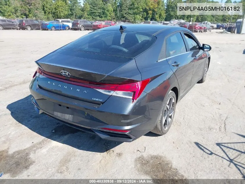 2021 Hyundai Elantra Limited VIN: 5NPLP4AG5MH016182 Lot: 40330938