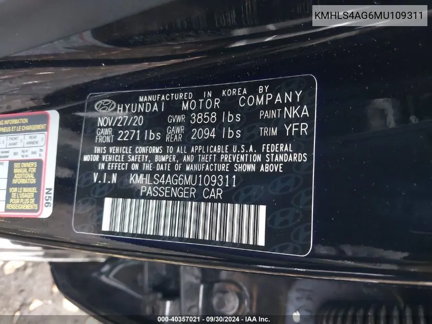 KMHLS4AG6MU109311 2021 Hyundai Elantra Sel