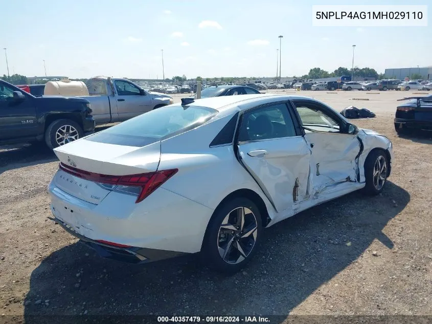 2021 Hyundai Elantra Limited VIN: 5NPLP4AG1MH029110 Lot: 40357479