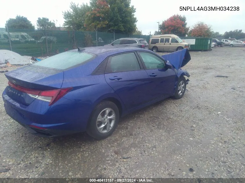 5NPLL4AG3MH034238 2021 Hyundai Elantra Se