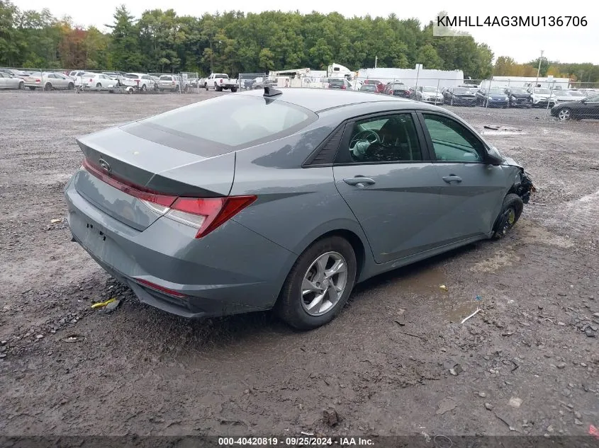 2021 Hyundai Elantra Se VIN: KMHLL4AG3MU136706 Lot: 40420819