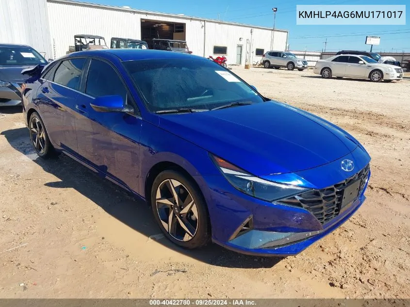 2021 Hyundai Elantra Limited VIN: KMHLP4AG6MU171017 Lot: 40422780