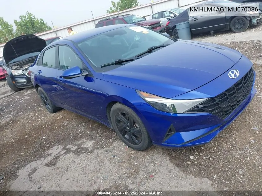 2021 Hyundai Elantra Sel VIN: KMHLM4AG1MU070086 Lot: 40426234