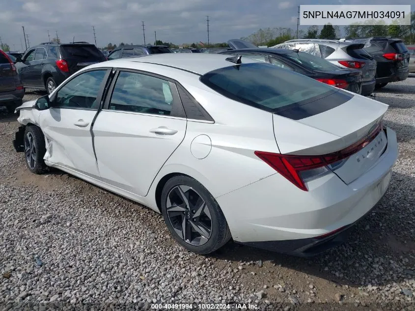 5NPLN4AG7MH034091 2021 Hyundai Elantra Sel