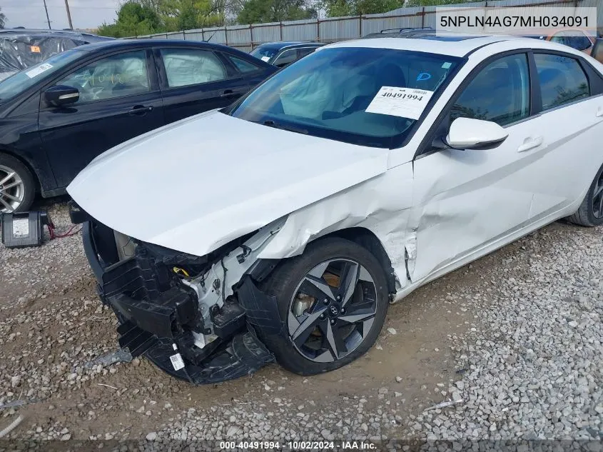 2021 Hyundai Elantra Sel VIN: 5NPLN4AG7MH034091 Lot: 40491994