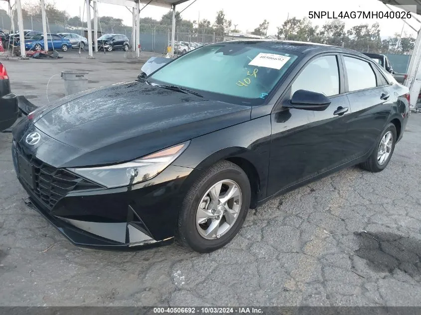 5NPLL4AG7MH040026 2021 Hyundai Elantra Se