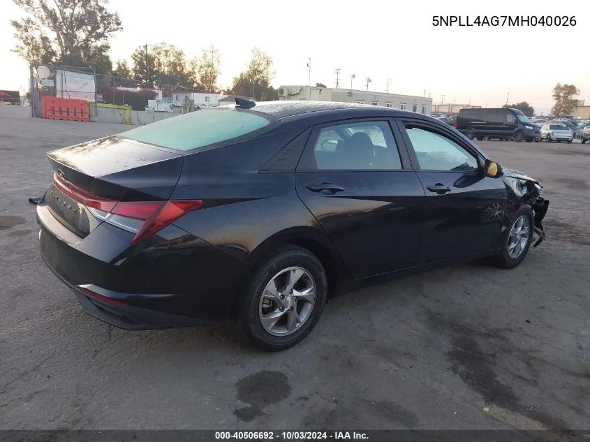 2021 Hyundai Elantra Se VIN: 5NPLL4AG7MH040026 Lot: 40506692