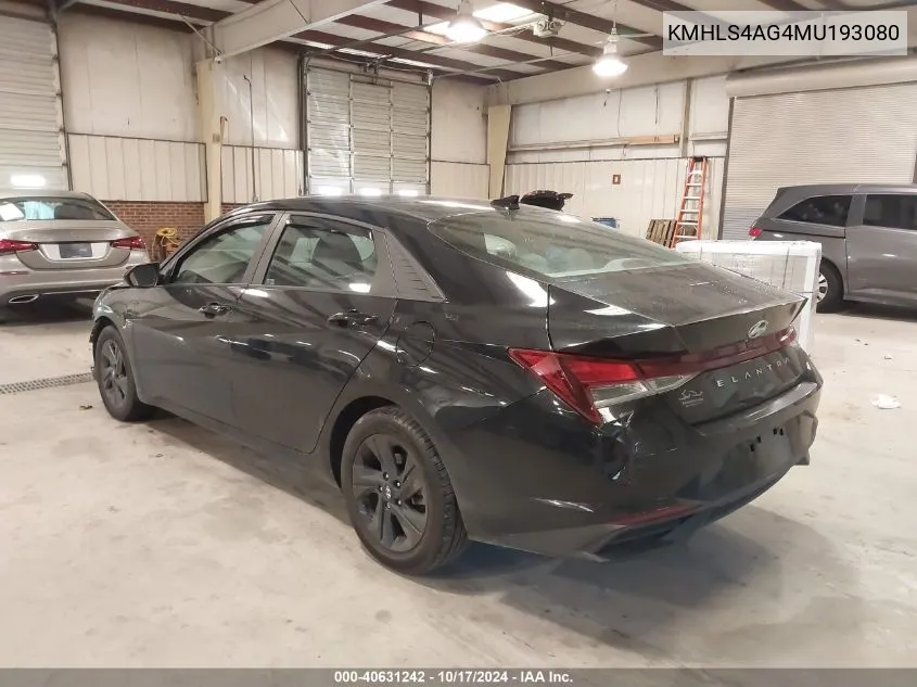 2021 Hyundai Elantra Sel VIN: KMHLS4AG4MU193080 Lot: 40631242