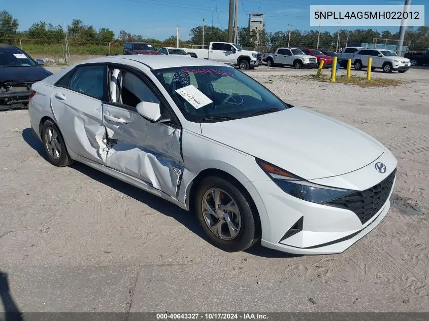 5NPLL4AG5MH022012 2021 Hyundai Elantra Se