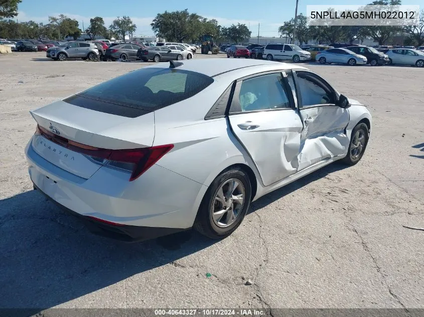 5NPLL4AG5MH022012 2021 Hyundai Elantra Se