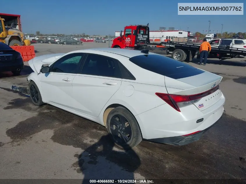 2021 Hyundai Elantra Sel VIN: 5NPLM4AGXMH007762 Lot: 40666592