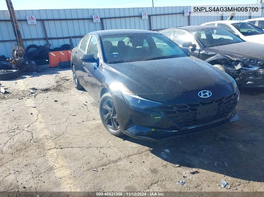 2021 Hyundai Elantra Sel VIN: 5NPLS4AG3MH005700 Lot: 40821356