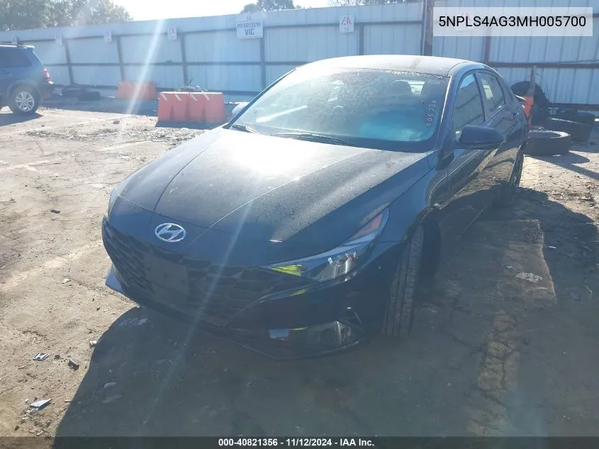 2021 Hyundai Elantra Sel VIN: 5NPLS4AG3MH005700 Lot: 40821356