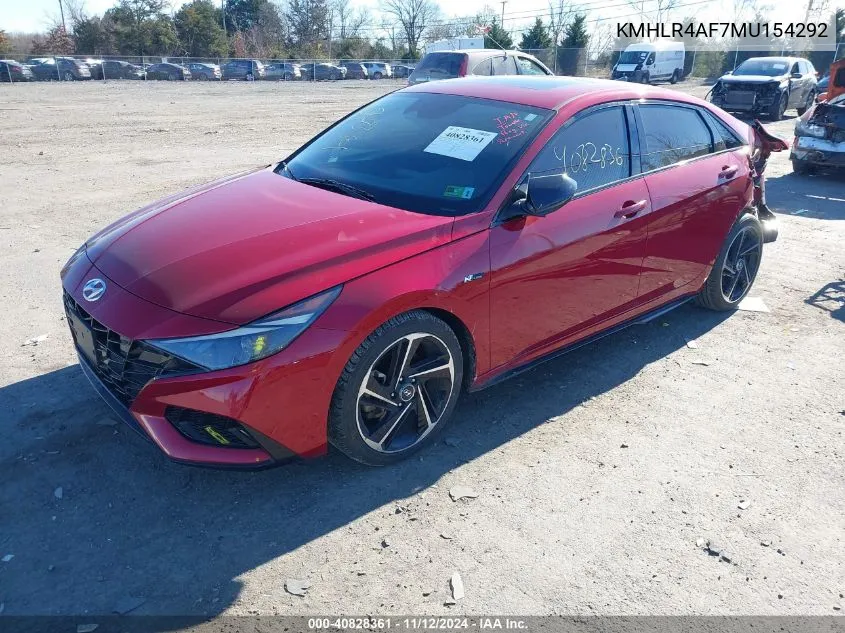 2021 Hyundai Elantra N Line VIN: KMHLR4AF7MU154292 Lot: 40828361