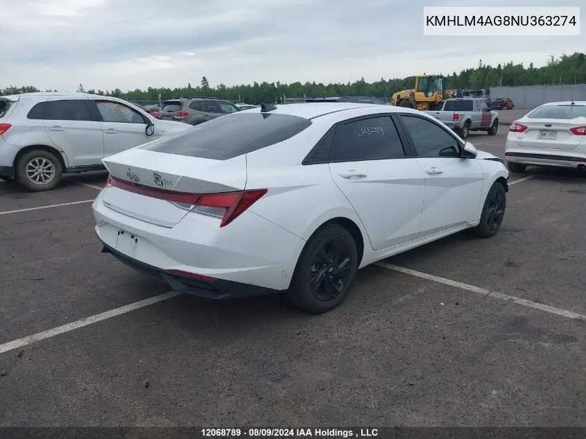 2022 Hyundai Elantra Sel VIN: KMHLM4AG8NU363274 Lot: 12068789