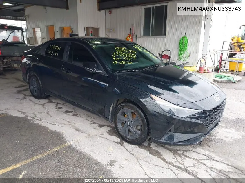 2022 Hyundai Elantra VIN: KMHLM4AGXNU333743 Lot: 12072334