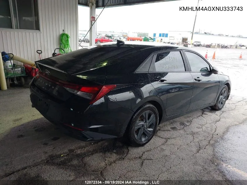 2022 Hyundai Elantra VIN: KMHLM4AGXNU333743 Lot: 12072334