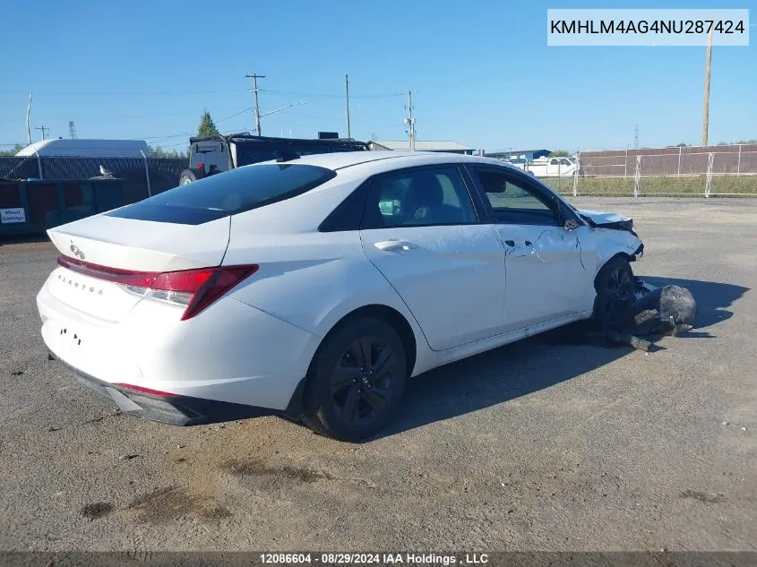 KMHLM4AG4NU287424 2022 Hyundai Elantra