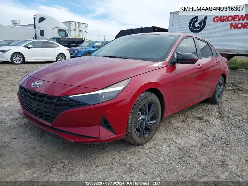 2022 Hyundai Elantra Sel VIN: KMHLM4AG4NU316307 Lot: 12099228