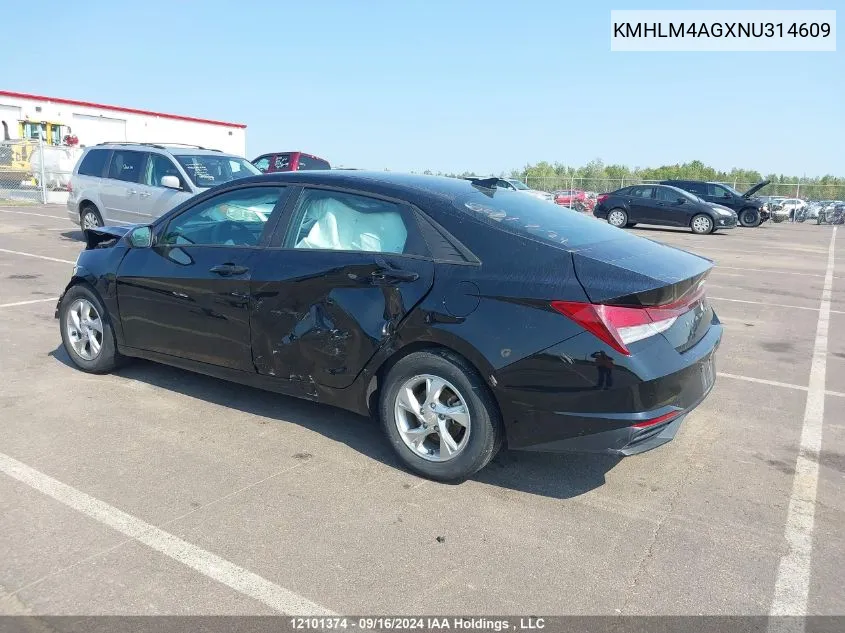 2022 Hyundai Elantra Sel VIN: KMHLM4AGXNU314609 Lot: 12101374