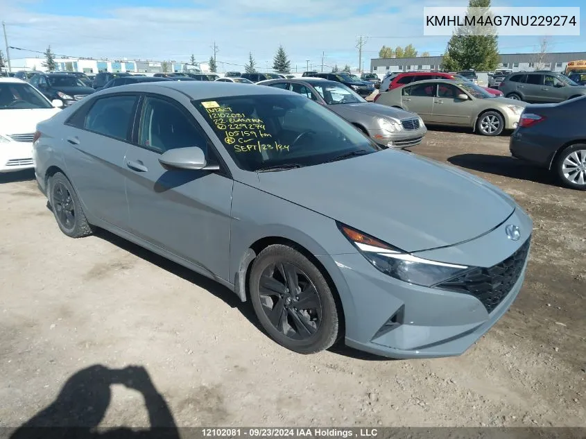 2022 Hyundai Elantra Preferred Ivt VIN: KMHLM4AG7NU229274 Lot: 12102081