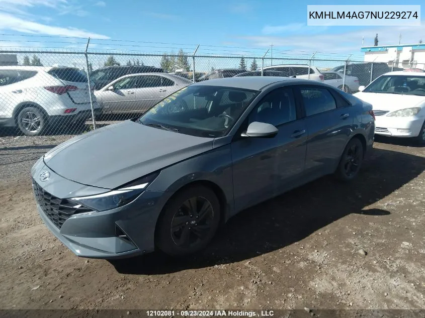 2022 Hyundai Elantra Preferred Ivt VIN: KMHLM4AG7NU229274 Lot: 12102081