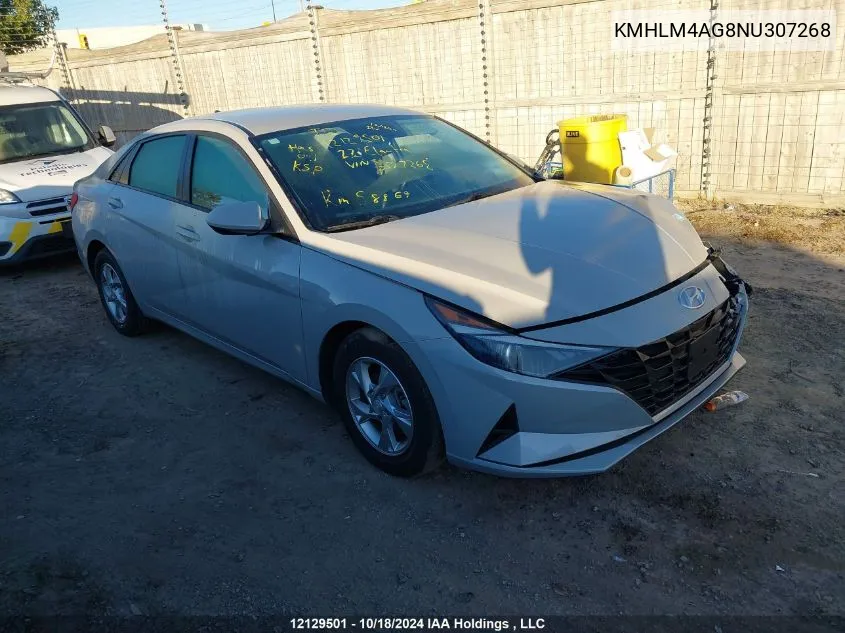 2022 Hyundai Elantra Sel VIN: KMHLM4AG8NU307268 Lot: 12129501