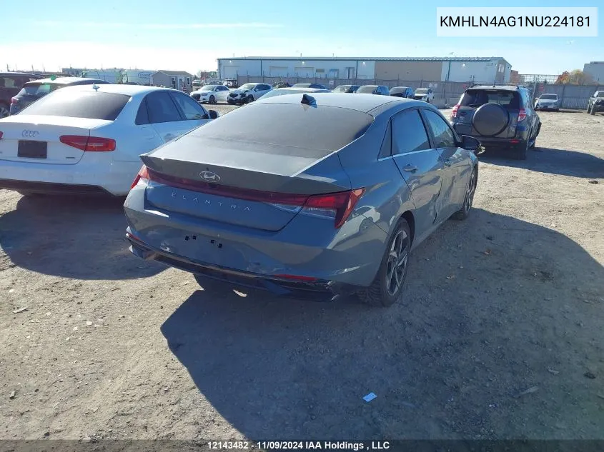 2022 Hyundai Elantra Sel VIN: KMHLN4AG1NU224181 Lot: 12143482