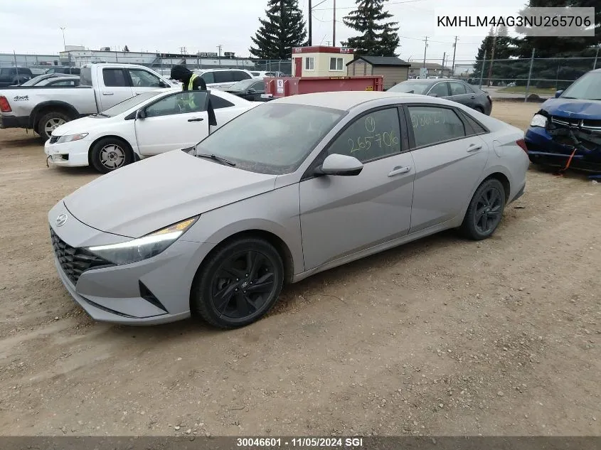 2022 Hyundai Elantra Sel VIN: KMHLM4AG3NU265706 Lot: 30046601