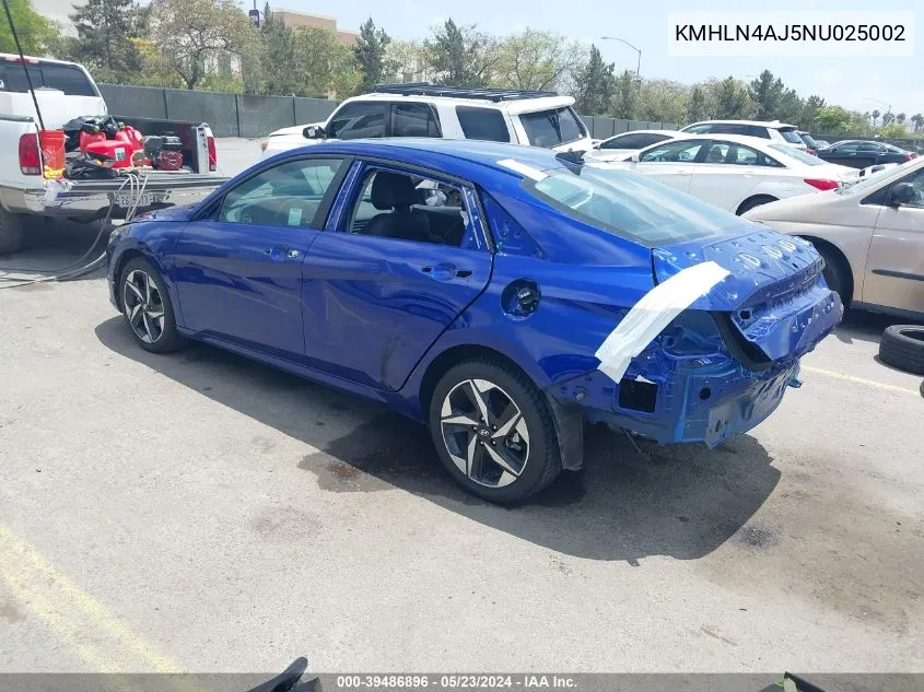 KMHLN4AJ5NU025002 2022 Hyundai Elantra Hybrid Limited