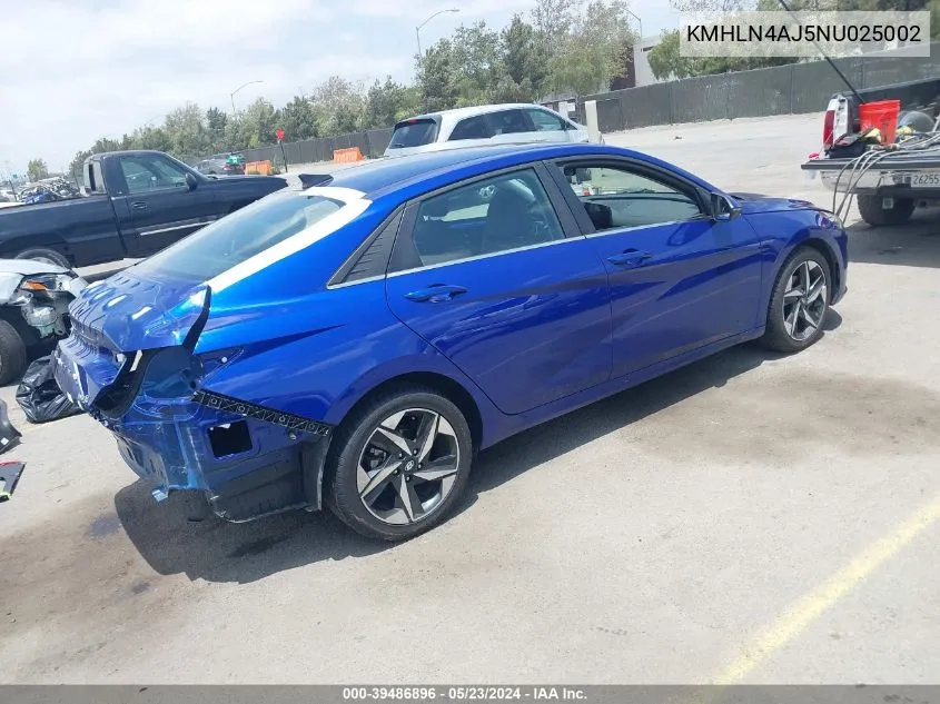 2022 Hyundai Elantra Hybrid Limited VIN: KMHLN4AJ5NU025002 Lot: 39486896