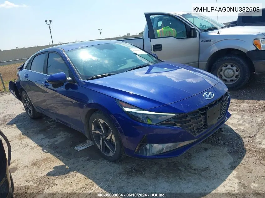 2022 Hyundai Elantra Limited VIN: KMHLP4AG0NU332608 Lot: 39609064