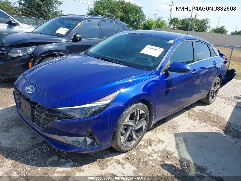 2022 Hyundai Elantra Limited VIN: KMHLP4AG0NU332608 Lot: 39609064