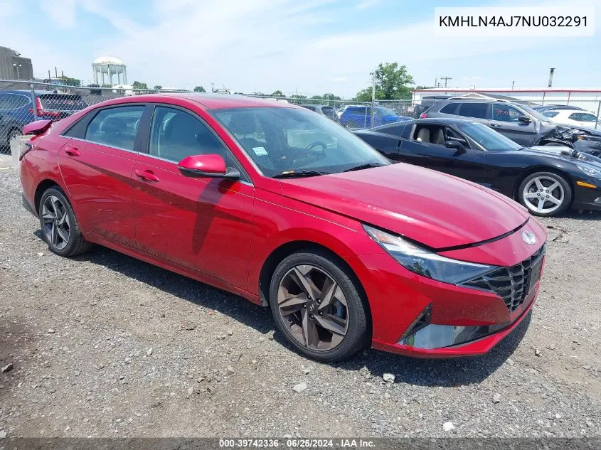 2022 Hyundai Elantra Hybrid Limited VIN: KMHLN4AJ7NU032291 Lot: 39742336