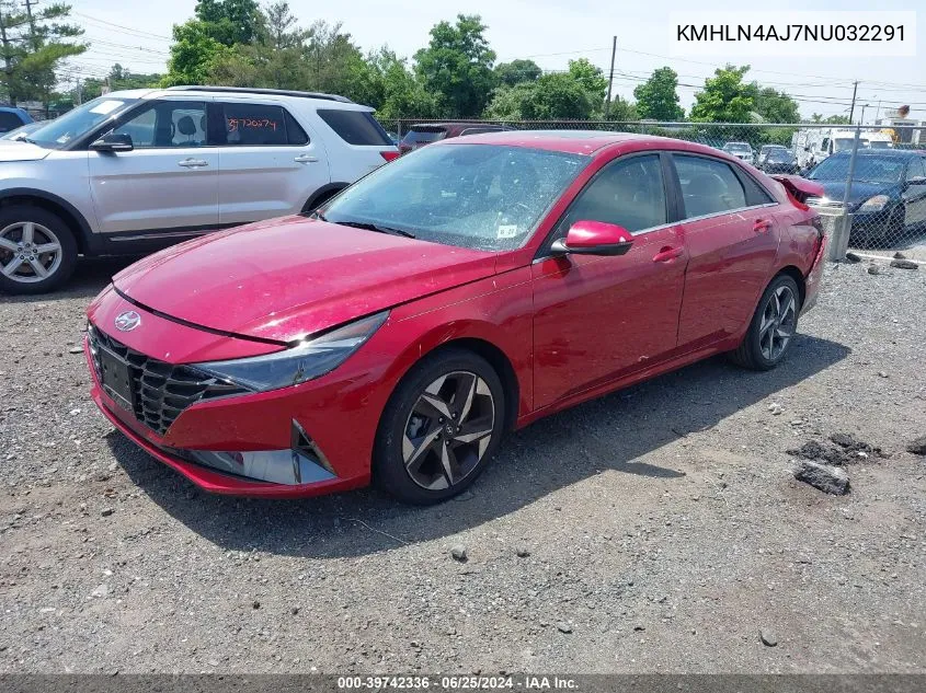 2022 Hyundai Elantra Hybrid Limited VIN: KMHLN4AJ7NU032291 Lot: 39742336