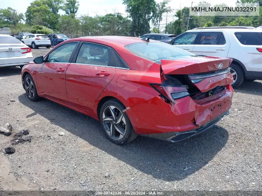 2022 Hyundai Elantra Hybrid Limited VIN: KMHLN4AJ7NU032291 Lot: 39742336