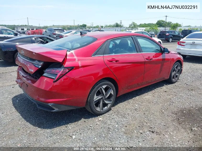 2022 Hyundai Elantra Hybrid Limited VIN: KMHLN4AJ7NU032291 Lot: 39742336