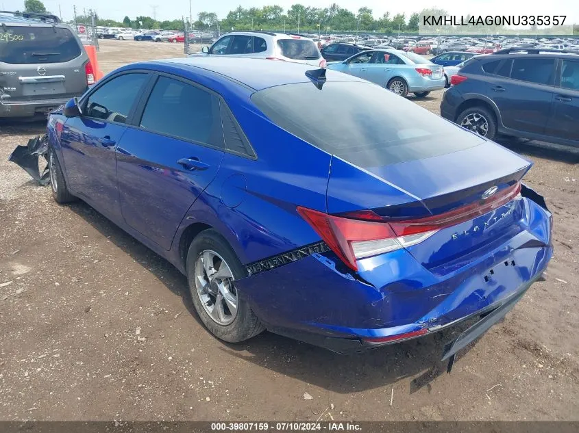 2022 Hyundai Elantra Se VIN: KMHLL4AG0NU335357 Lot: 39807159