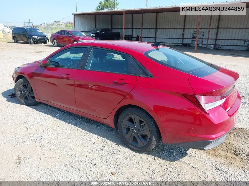 2022 Hyundai Elantra Sel VIN: KMHLS4AG3NU244859 Lot: 39823430