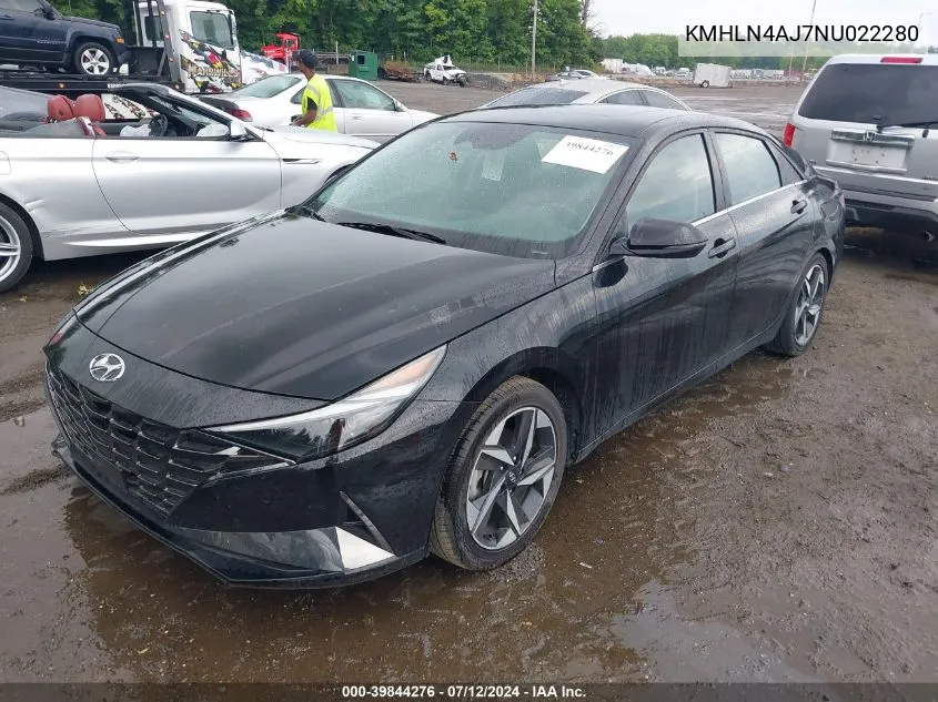 2022 Hyundai Elantra Hybrid Limited VIN: KMHLN4AJ7NU022280 Lot: 39844276