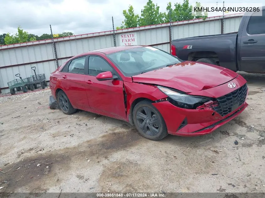 2022 Hyundai Elantra Sel VIN: KMHLS4AG4NU336286 Lot: 39851848