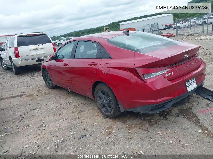 2022 Hyundai Elantra Sel VIN: KMHLS4AG4NU336286 Lot: 39851848