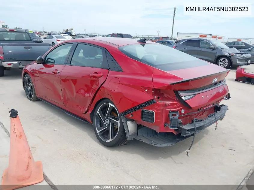 2022 Hyundai Elantra N Line VIN: KMHLR4AF5NU302523 Lot: 39866172