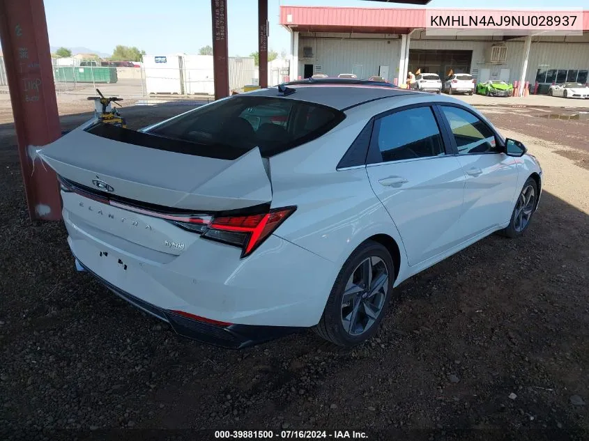 2022 Hyundai Elantra Hybrid Limited VIN: KMHLN4AJ9NU028937 Lot: 39881500