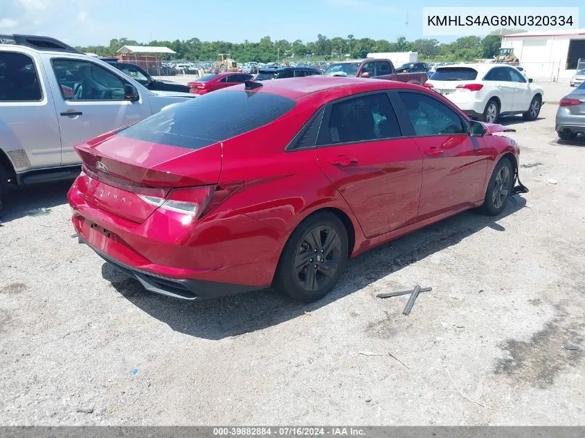 2022 Hyundai Elantra Sel VIN: KMHLS4AG8NU320334 Lot: 39882884