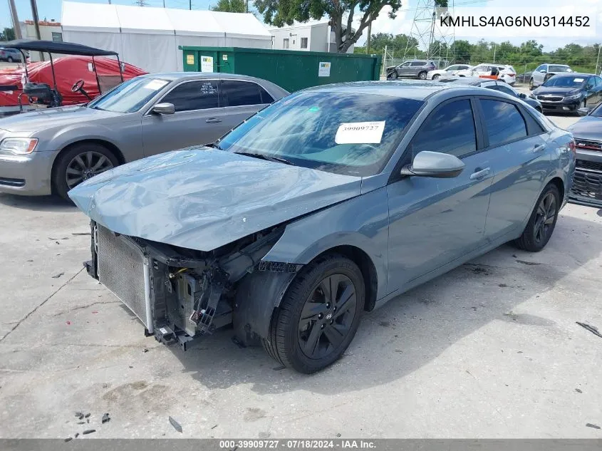 2022 Hyundai Elantra Sel VIN: KMHLS4AG6NU314452 Lot: 39909727