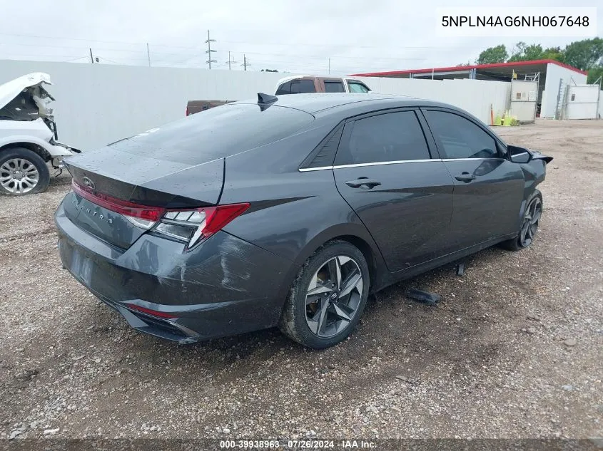 5NPLN4AG6NH067648 2022 Hyundai Elantra Sel