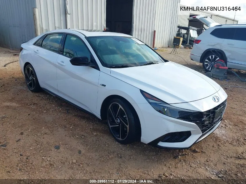 KMHLR4AF8NU316464 2022 Hyundai Elantra N Line