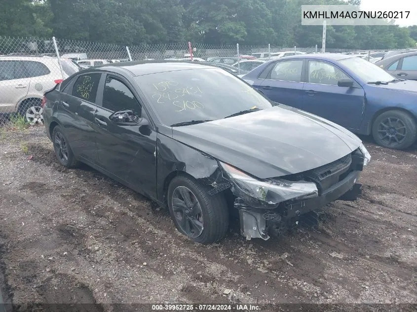 KMHLM4AG7NU260217 2022 Hyundai Elantra Sel